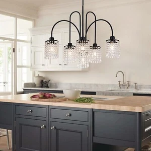Crystal Chandelier 6 Lights Metal Industrial Chandelier for Dining Room Bedroom - Picture 1 of 9