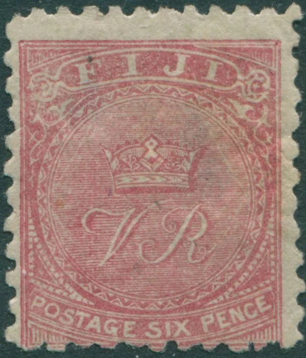 Fiji 1896 SG59 6d rose Crown and VR p11x11¾ thins on back MH                 - Image 1 of 1
