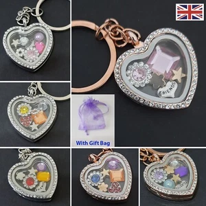 Personalised Floating Locket Charms Mum,Friend,Daughter Keyring Keychain Gifts * - Picture 1 of 27