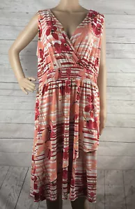 Lane Bryant Dress Size 14/16 Pink White Red Floral Striped Soft Rayon Blend Cute - Picture 1 of 12