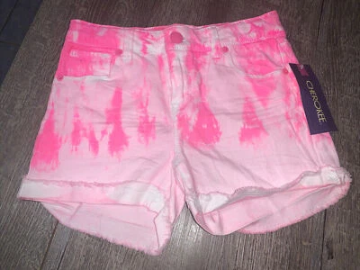 Girls Pink Tie Dye Cherokee Jean Shorts Adjustable Waist L 10 12 - Image 1 of 4
