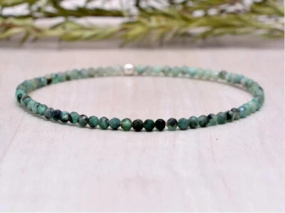 Brazalete elástico de piedras preciosas minimilásticas facetadas redondas de esmeralda natural de 3 mm 7",/ Foto 1 de 4