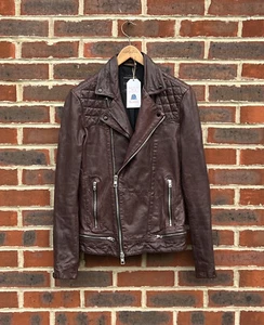 All Saints Mens Oxblood CONROY Leather Biker Jacket Brown / Red XS Moto A407 - Picture 1 of 11