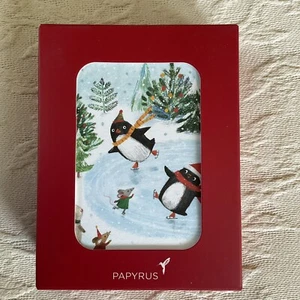 PAPYRUS Christmas Penguins Holiday Note Cards Box Of 20 w/ Envelopes 5” X 4” NEW - Picture 1 of 2