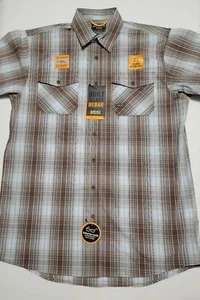 NWT ARIAT REBAR Mens Medium Tall Work Wear Stretch Tough Short Sleeve Plaid - Picture 1 of 12