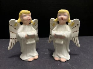 2 coletas rubias cantoras vintage de cerámica de los ángeles de coro de los años 50 adorno dorado - Imagen 1 de 9