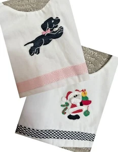 Detachable Collar For Girls Reversible Santa Dog Embroidered Square Vintage Top - Picture 1 of 8