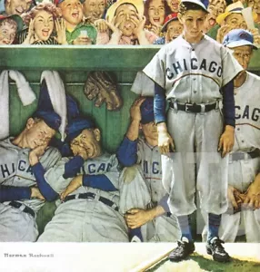 36W"x36H" THE DUGOUT by NORMAN ROCKWELL VINTAGE CHICAGO CUBS MLB BASEBALL CANVAS - Picture 1 of 7