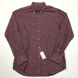 $185 New WALKER BROTHERS Check Button Front Men's MEDIUM M Red Cotton ITALY Made - Picture 1 of 6