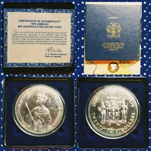 Royal Mint London 10th Ann. Prince Charles 1979 Jamaica Uncirculated Silver COA - Picture 1 of 1