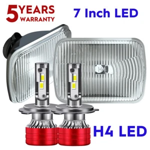 REAL GLASS 7x6 5x7 HEADLIGHTS Crystal diamond Square Rectangle headlights F5 H4 - Picture 1 of 20