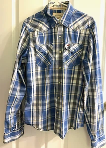 HOLLISTER HEMD HERREN XL Perlen-Druckknopf blau kariert langarm 100% Baumwolle - Bild 1 von 11