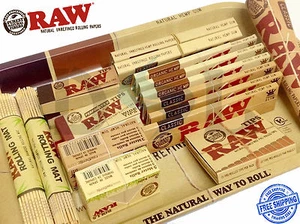RAW Classic Organic Hemp King Rolling Papers Slim Metal Tray Filter Tips Roach - Picture 1 of 7
