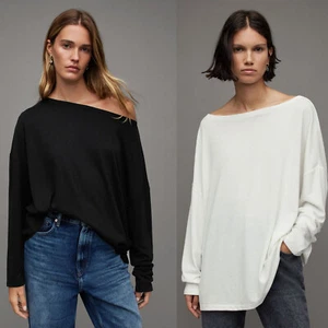 All Saints Rita T-shirt Long Sleeve Drop Shoulder Designer Oversize Tee Top - Picture 1 of 12
