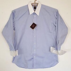 ROBERT TALBOTT Bespoke Sky Blue Cotton Linen Dress Shirt NWT 