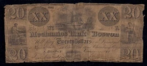 Boston, MA, $20.00,1863 Billete obsoleto, The Mechanics Bank of Boston, SENC, ¡Bien! - Imagen 1 de 3