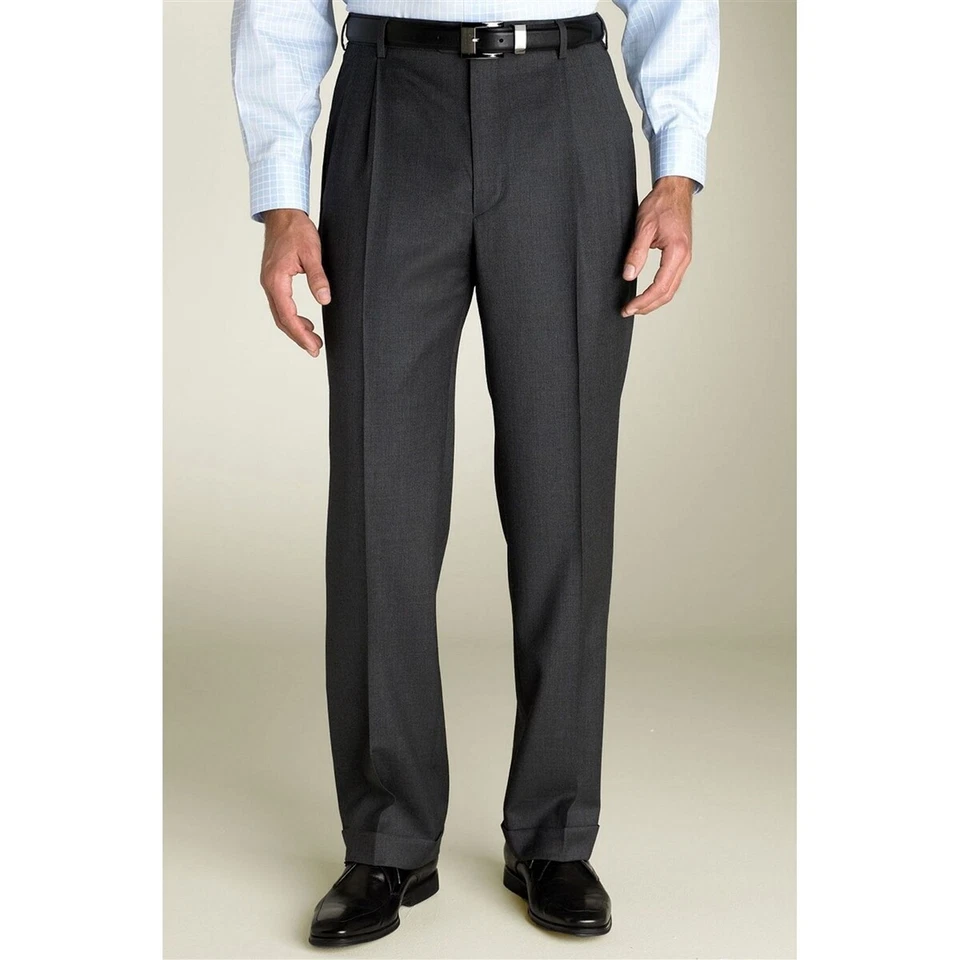 Zanella Bennett Double Reverse Pleat 120's Wool Serge Pant in Charcoal - Image 1 of 1