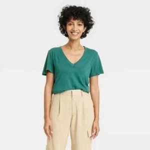 Camiseta para mujer manga corta cuello en V A New Day™ verde azulado talla grande - Imagen 1 de 3
