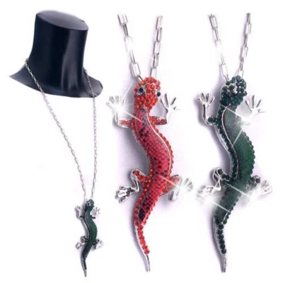 Kette Halskette Lange Kette Anhänger XL Salamander Gecko Strass versch. Farben - Bild 1 von 2