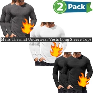 Pack of 2 Mens Thermal Long Sleeves TShirt Winter Warm Underlayer Shirt for Boys - Picture 1 of 20