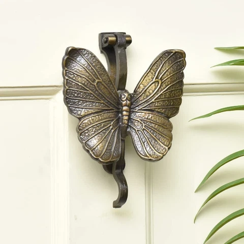 Antique Handmade Butterfly Design Iron Door Knocker Door Bell For Main Door Cover