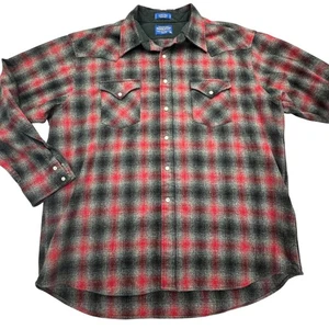 Pendleton Shirt Mens 2XL Red Black Plaid Canyon Wool Western Pearl Snap Ombre - Picture 1 of 9