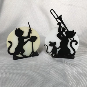 2er Set Vintage Penco Katze Maus Jazz Silhouette Vollmond Teelicht Kerzenhalter - Bild 1 von 10