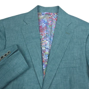 $ 578 Robert Graham moderne Passform türkisgrün Leinen Anzug Jacke Blazer Herren Größe 46R - Bild 1 von 11