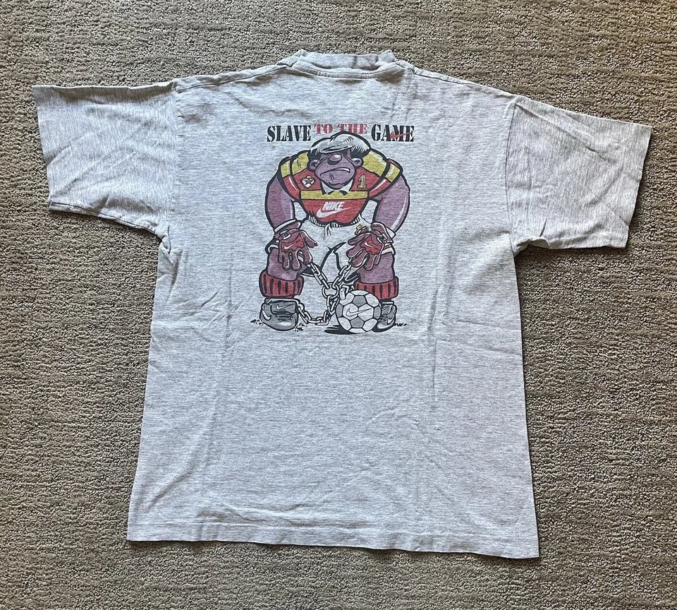 Vintage 90s Nike Soccer Football Slave To The Game Single Stitch T-shirt Grey - Image 1 of 4