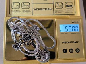 925 sterling square chain with BHW heavy Metal  Cross  Pendant signed - Picture 1 of 7