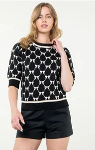 Suéter THML Esmeralda Negro Blanco Preppy Femenino Destintado Talla XS NUEVO SIN ETIQUETAS - Imagen 1 de 9