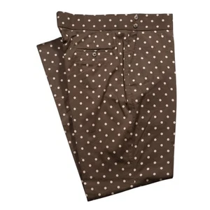 Mens Gurkha Pants 38 Brown Polka Dot Chino Trousers Cotton Straight Flat Front - Picture 1 of 7