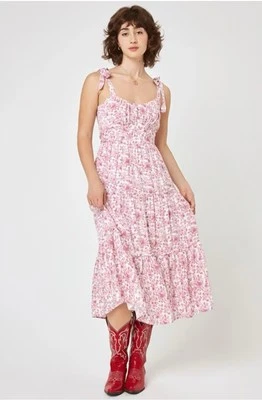 TRIXXI Pink Floral Midi Fit + Flare Dress L Cottagecore Coquette Romantic Flowy - Image 1 of 4