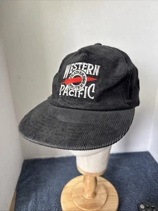 WESTERN PACIFIC Railroad Snapback Hat FEATHER RIVER ROUTE Cap Corduroy Black - Picture 1 of 5