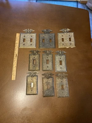 Lot of 9 Light Switch Metal Covers American Bald Eagle Historic Hardware Brass - Image 1 of 4