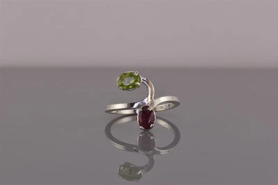 Anel de prata esterlina oval verde peridoto ametista banda giratória Brasil 925 tamanho: 7 - Imagem 1 de 4