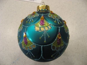 Bola de vidrio azul pavo real UT grande adorno de Navidad con brillo y joyas de imitación - Imagen 1 de 4