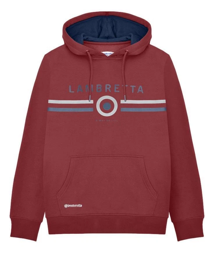 Lambretta Mens Burgundy Contrast Pull Over Classic Target Hooded Hoodie - Image 1 of 1