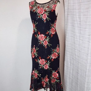 Calvin Klein Dress Womens 8 Floral Lace Midi Sleeveless Sheath Party Zip - Picture 1 of 12