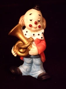 Vintage Porcelain Ceramic Clown Brass French Horn Figurine 4" - Picture 1 of 6