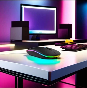 Slim Silent Rechargeable Wireless Mouse RGB LED USB Mice MacBook Laptop PC UK - Picture 1 of 77