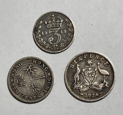 1896 Hong Kong 10C, Great Britain 1915 3P & 1924 Australian 6P (#2151) - Image 1 of 2