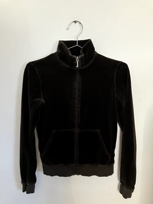 Y2K Vintage Juicy Couture Chocolate Brown Velour Zip Up Size Medium Glam Chic - Изображение 1 из 4