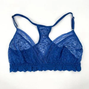 HANKY PANKY Geo Mesh lace Racerback Bralette Womens XS Blue Bra Sheer Sexy NEW - Picture 1 of 12