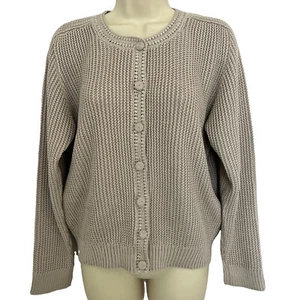 Peruvian Connection Cardigan Chunky Knit Pima Cotton Sweater Taupe Womens SZM LN - Picture 1 of 11