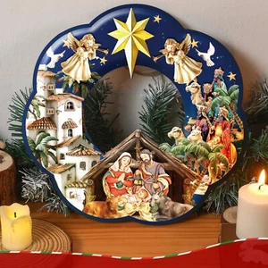 Holy Family Wreath Decorations Christmas Front Door Wreaths Sign Wooden Nativ... - Picture 1 of 7