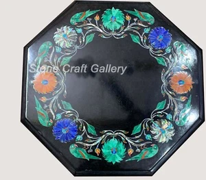 15" Marble corner side Table Top Semi Precious multi Stones Inlay decor - Picture 1 of 2