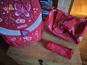 Herlitz Schulranzen Set 1. Klasse Mädchen Rot Schmetterlinge top! - Bild 1 von 4