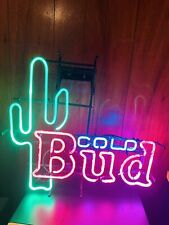 New ListingCactus Cold Bud Neon Beer Sign Light Bar Mancave Restaurant Budweiser Custom