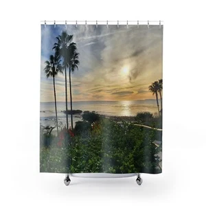Tenda Doccia Tramonto Tropicale, Decorazione Bagno, Beach Vibes, Regalo per Tropical - Foto 1 di 5